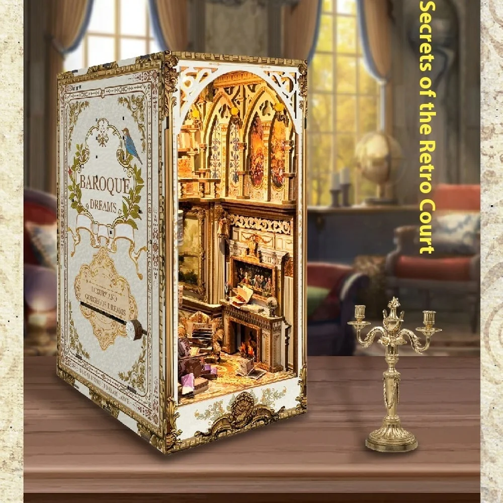 Diy Wooden Book Nook Kit Shelf Insert - ชั้นวางหนังสือไม้แบบทำมือสำหรับให้เพื่อนๆใส่ชุดโมเดลขนาดเล็กชั้นหนังสือของศาลแบบย้อนยุคทำด้วยมือสำหรับของขวัญคริสต์มาส