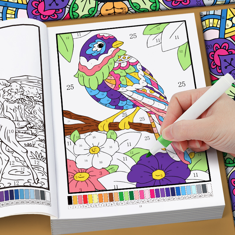 Adult Coloring Book Stress Relief - สมุดระบายสีตามตัวเลขสำหรับผู้ใหญ่ 32 หน้า ลายดอกไม้แมนดาลา สำหรับผ่อนคลาย บรรเทาความเครียด