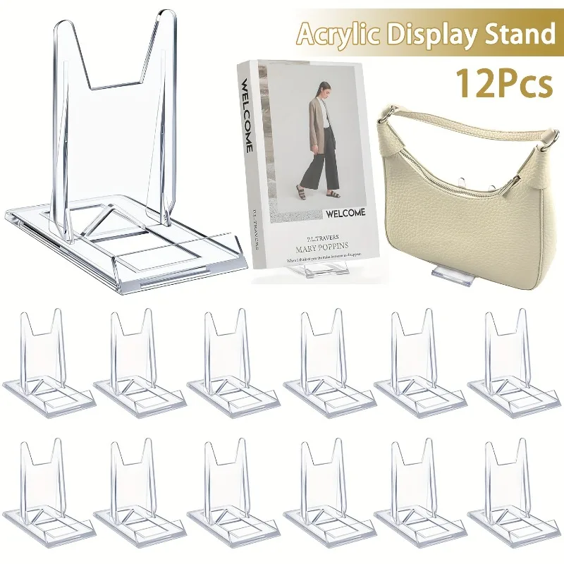 Clear Acrylic Book Stand Holder - 5/12 ชิ้น แท่นวางโชว์อะคริลิกใส ขนาดเล็ก ปรับระดับได้ สำหรับวางหนังสือ