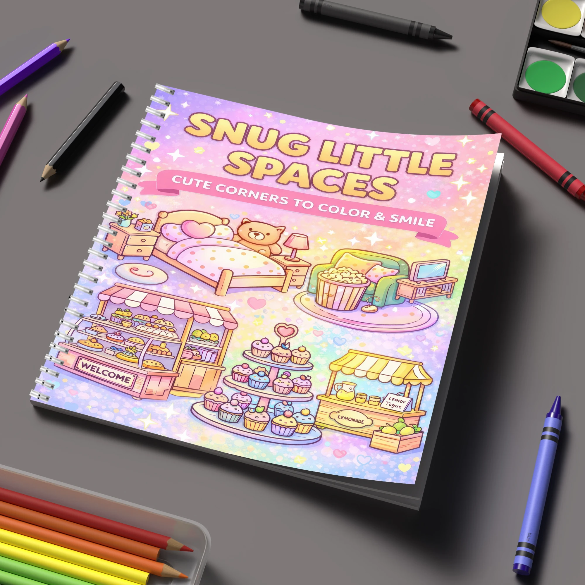 Adult Coloring Book Stress Relief - สมุดระบายสี Little Spaces สำหรับผู้ใหญ่, ของขวัญวันเกิด, อุปกรณ์กลับไปโรงเรียน,