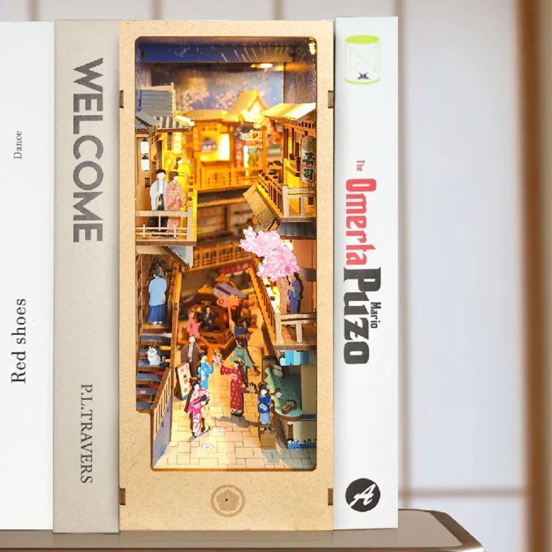 Diy Wooden Book Nook Kit Shelf Insert - ชั้นวางหนังสือไม้สไตล์ญี่ปุ่นย้อนยุค DIY ชุดประกอบขนาดเล็ก ของตกแต่งบ้าน ที่กั้นหนังสือ ของขวัญทำมือ
