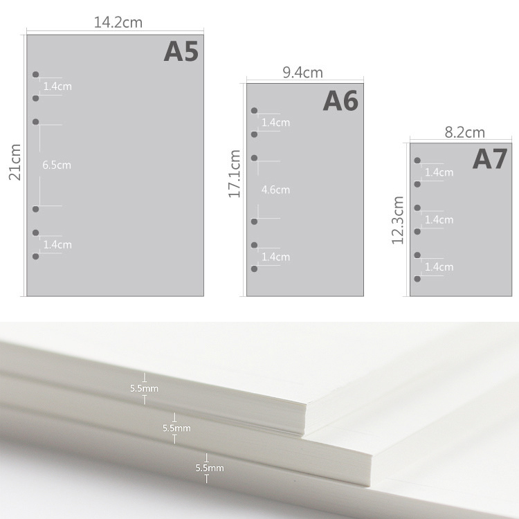 A5 Spiral Dotted Grid Notebook - A5 A6A7 45 แผ่น กระดาษเติมสำหรับสมุดโน้ตแบบหลวม แบบสันเกลียว