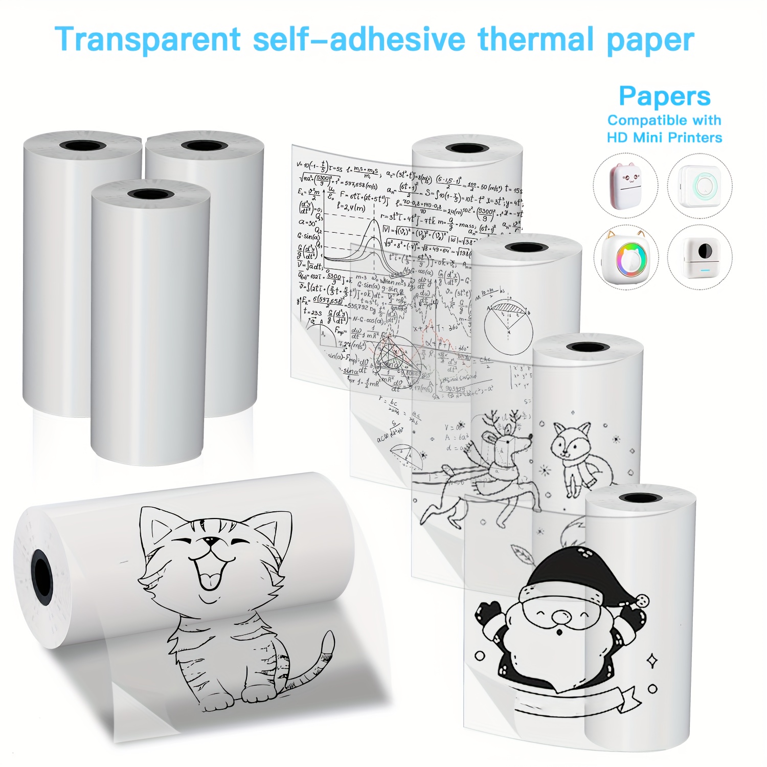 Mini Pocket Thermal Printer Paper Roll - 2/4/8 ม้วนClear Self-Adhesiveกระดาษความร้อน 57 มม.Glossyป้ายสําหรับกระเป๋า/Miniเครื่องพิมพ์Universal Fitการพิมพ์ความคมชัดสูง