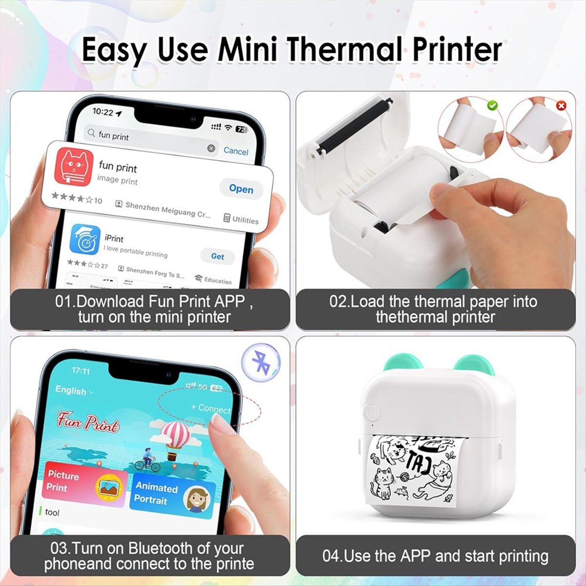 เครื่องพิมพ์สติกเกอร์ขนาดเล็ก  - Mini Pocket Thermal Printer Paper Roll บทวิจารณ์และราคา
