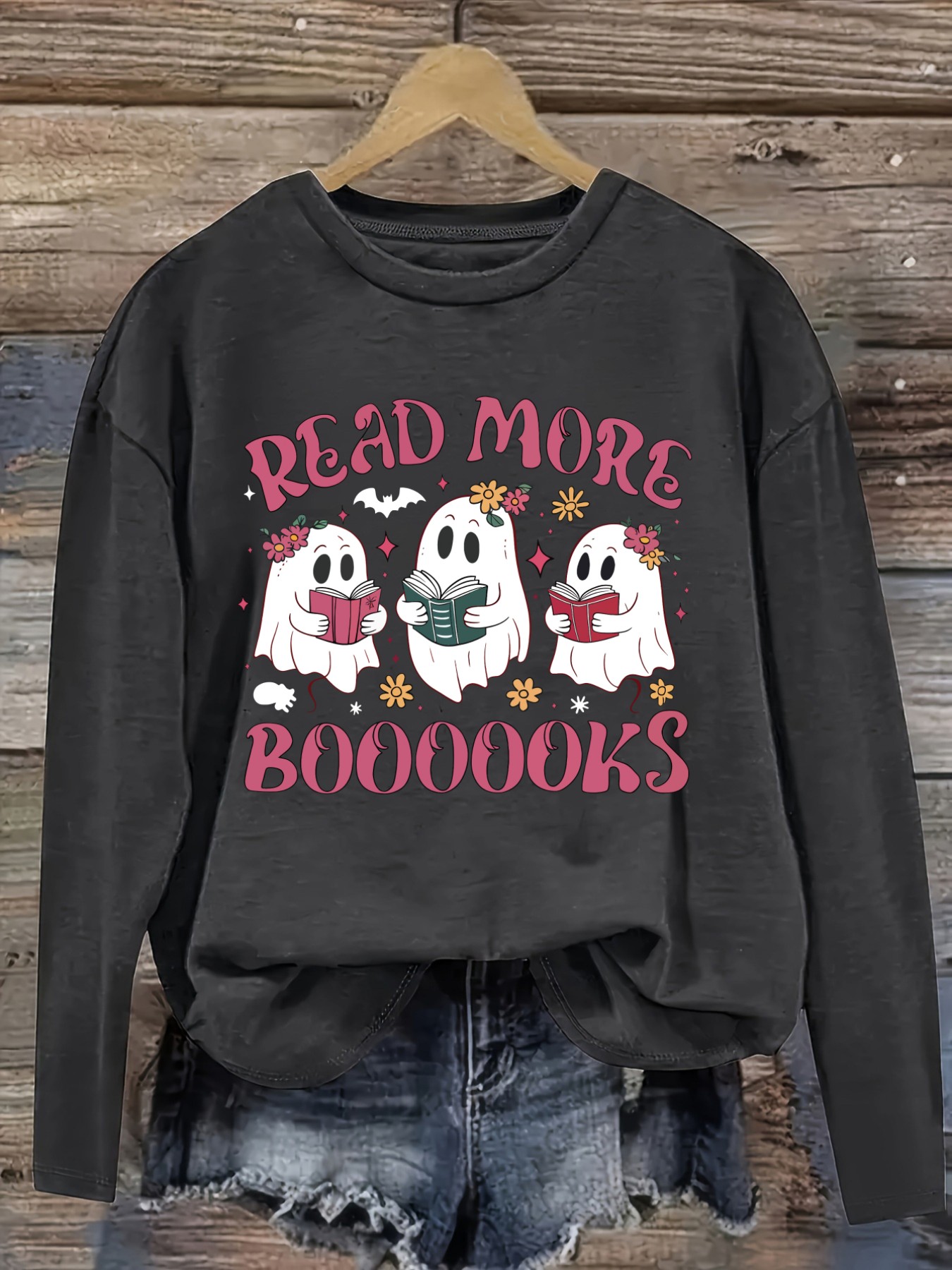 เสื้อยืดแขนยาวคอกลมลำลองสำหรับ - Books บทวิจารณ์และราคา