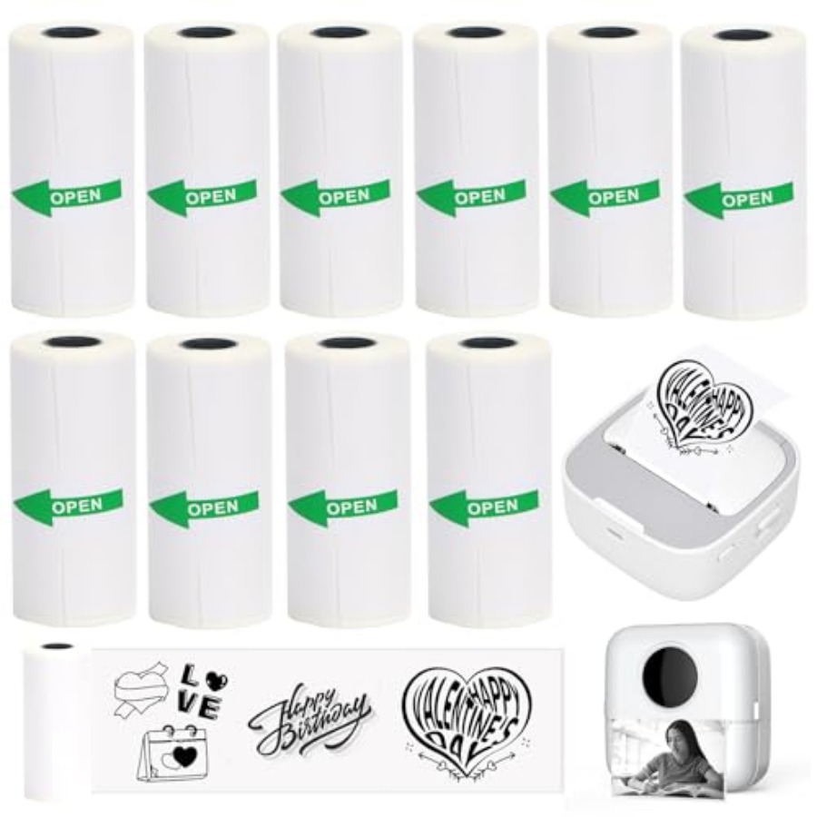 กระดาษสติกเกอร์ความร้อน 10 ม้ว - Mini Pocket Thermal Printer Paper Roll บทวิจารณ์และราคา