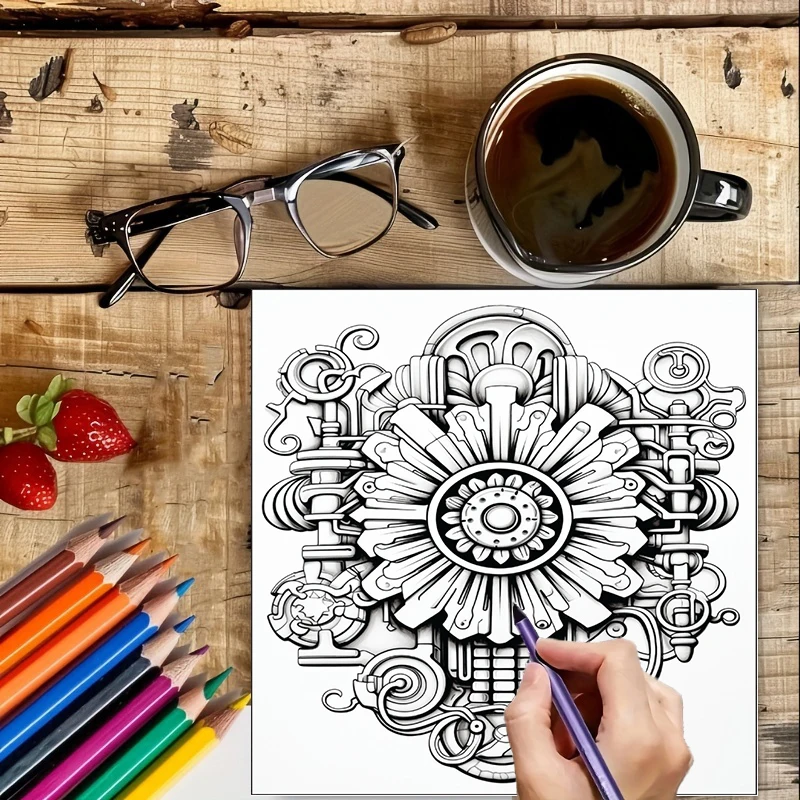 สมุดระบายสีดอกไม้สไตล์สตีมพังก - Adult Coloring Book Stress Relief บทวิจารณ์และราคา
