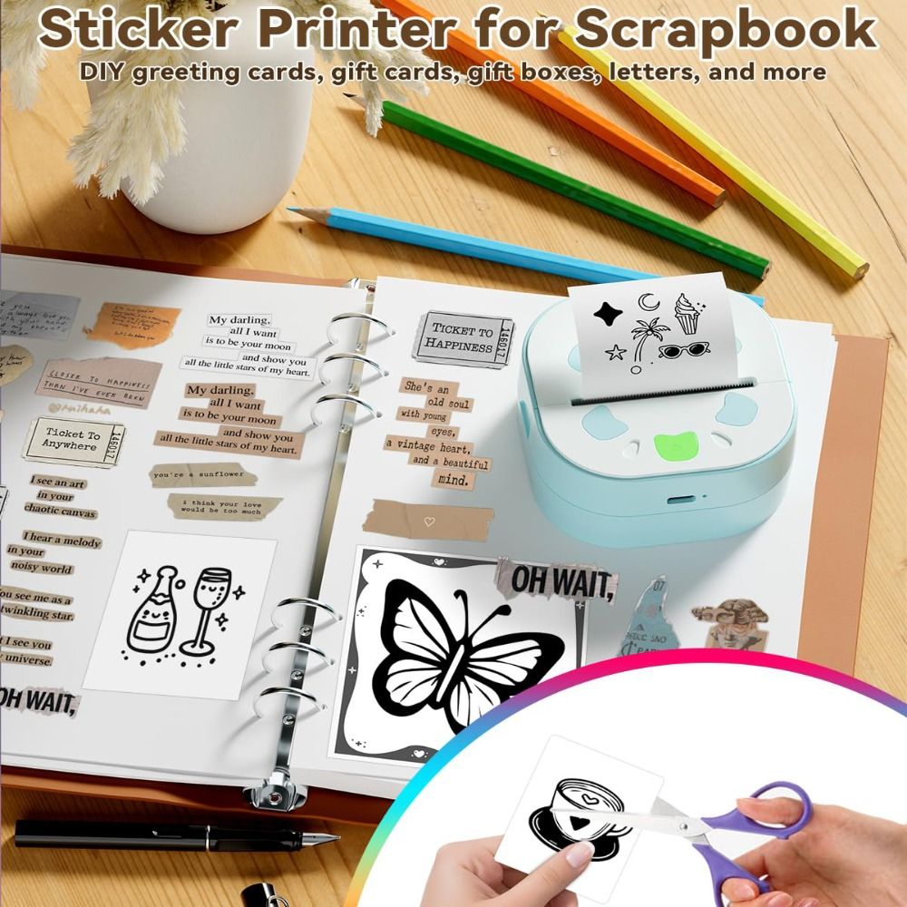 เครื่องพิมพ์สติกเกอร์ขนาดเล็ก  - Mini Pocket Thermal Printer Paper Roll บทวิจารณ์และราคา